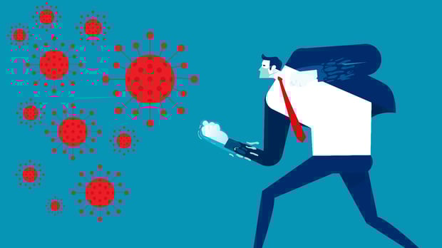  Cartoon man fighting COVID 